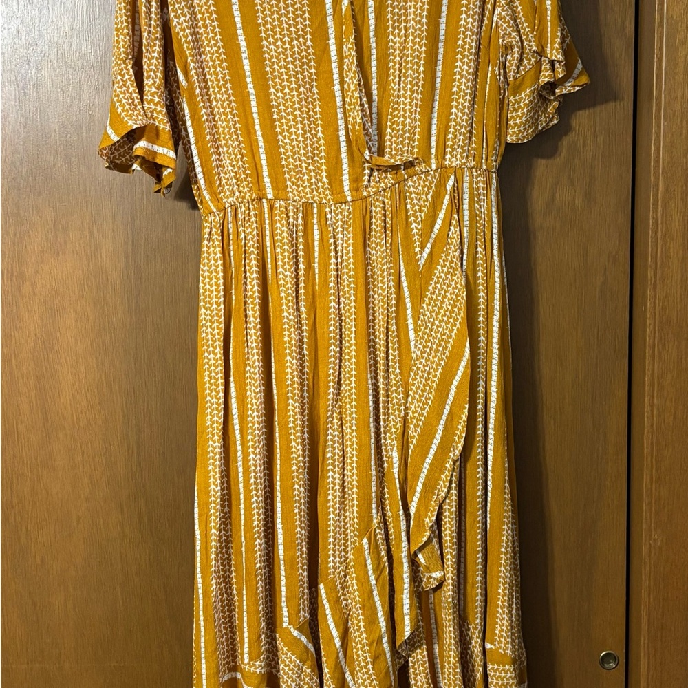 Kori Mustard and White Midi Dress